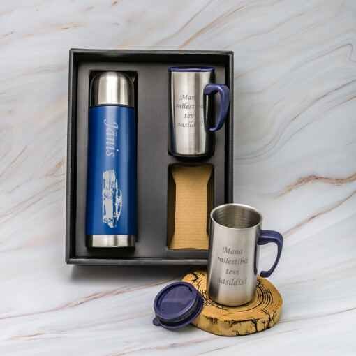 Termoss 500ml. + 2 krūzes ar gravējumu Blue
